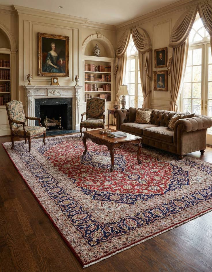 Detail image of  9' 7 x 13'  Hand Knotted Kashan Persian Wool Rug