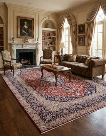 9' 7 x 13' Hand Knotted Kashan Persian Wool Rug