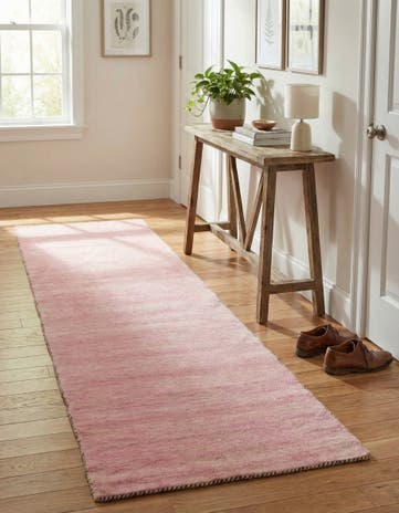 Pink Hand Knotted Solid Gabbeh Wool Runner Rug