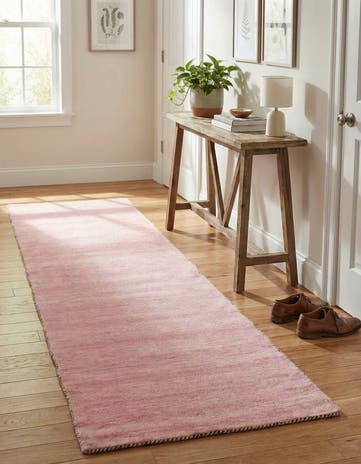 Pink Hand Knotted Solid Gabbeh Wool Runner Rug
