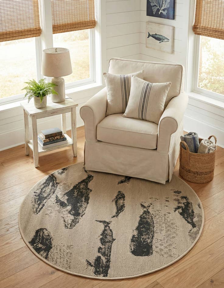 Detail image of 3' x 3'  Washable Coastal Indoor / Outdoor Round Rug