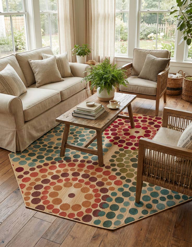 Detail image of 7' x 7' Easy-Clean Modern Indoor / Outdoor Octagon Rug