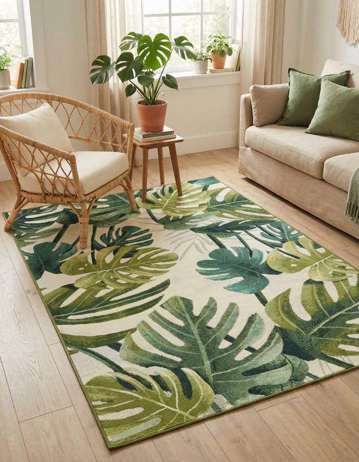 Detail image of 4' x 6'  Washable Botanical Indoor / Outdoor Rug