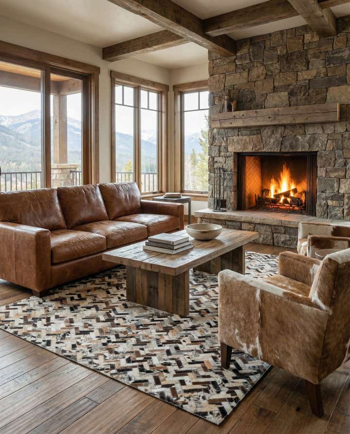 5' 1 x 7' 8 Cowhide Leather Rug