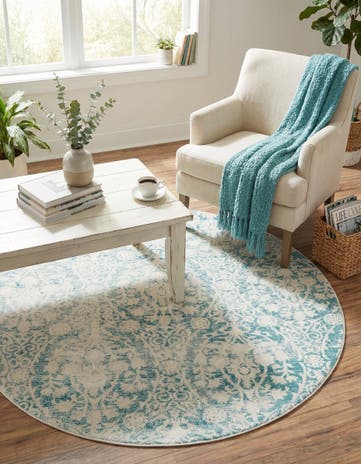 Light Blue Modern Classical Round Rug