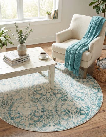 Light Blue Modern Classical Round Rug
