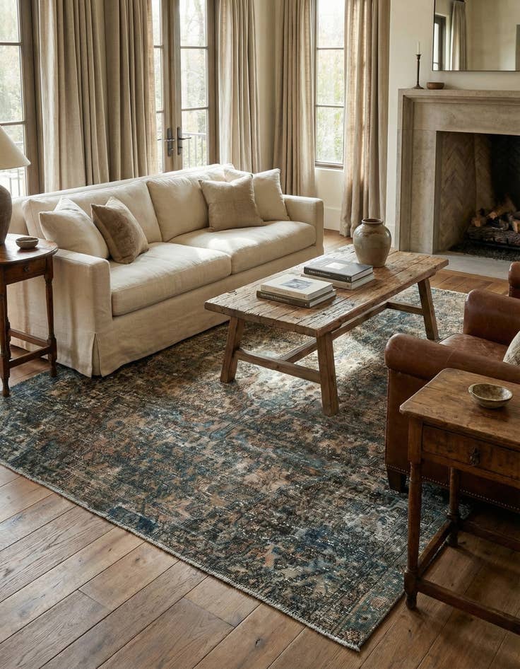 Detail image of 6' 5 x 7' 10  Hand Knotted Ultra Vintage Persian Wool Square Rug