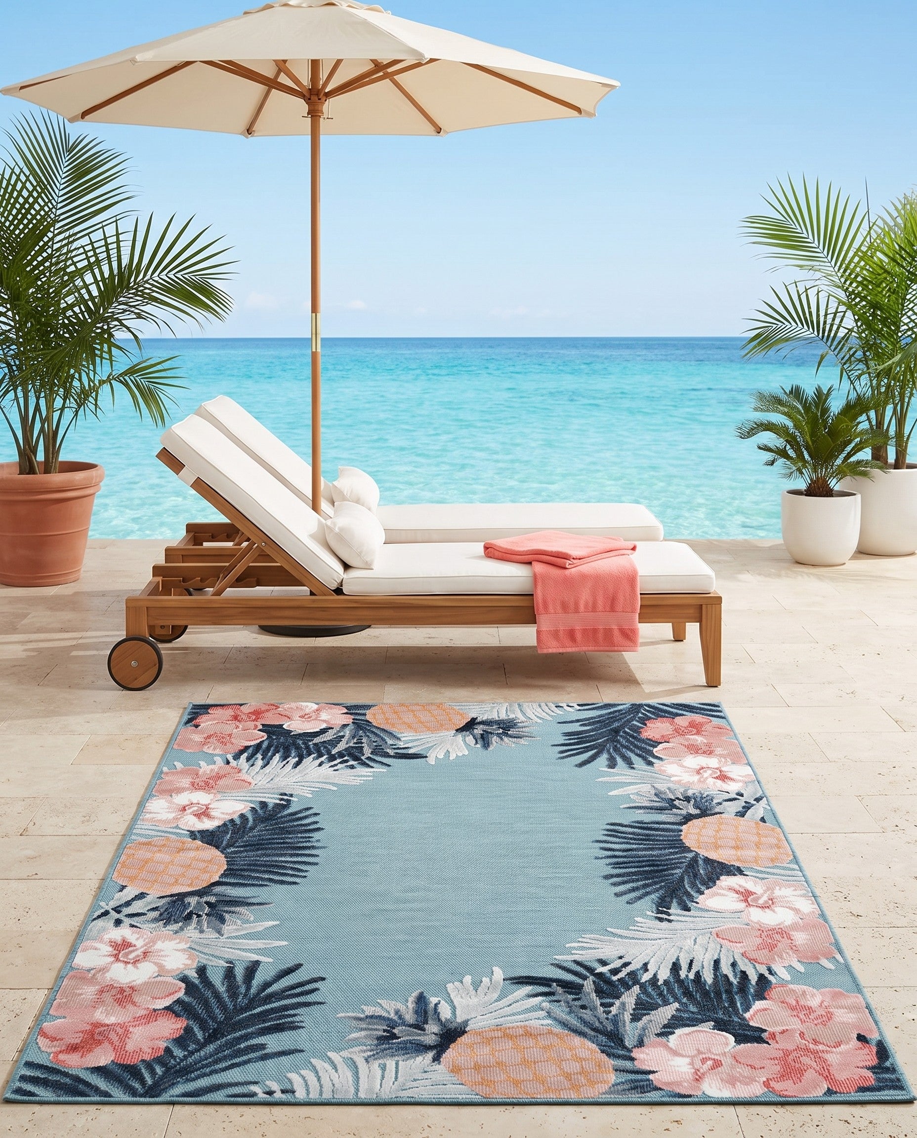 4' 5 x 6' Easy-Clean Botanical Indoor / Outdoor Rug