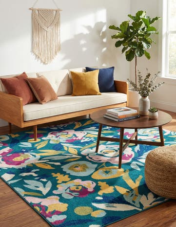 Teal Bloom Square Rug