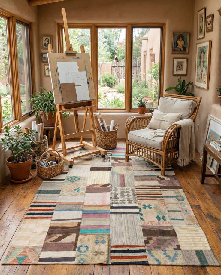 Detail image of 6' 4 x 9' 8 Hand Woven Kilim Patchwork Wool Rug