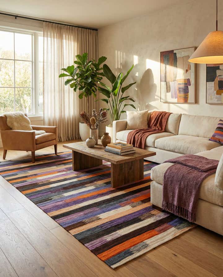 7' x 9' 3 Hand Woven Kilim Modern Wool Rug