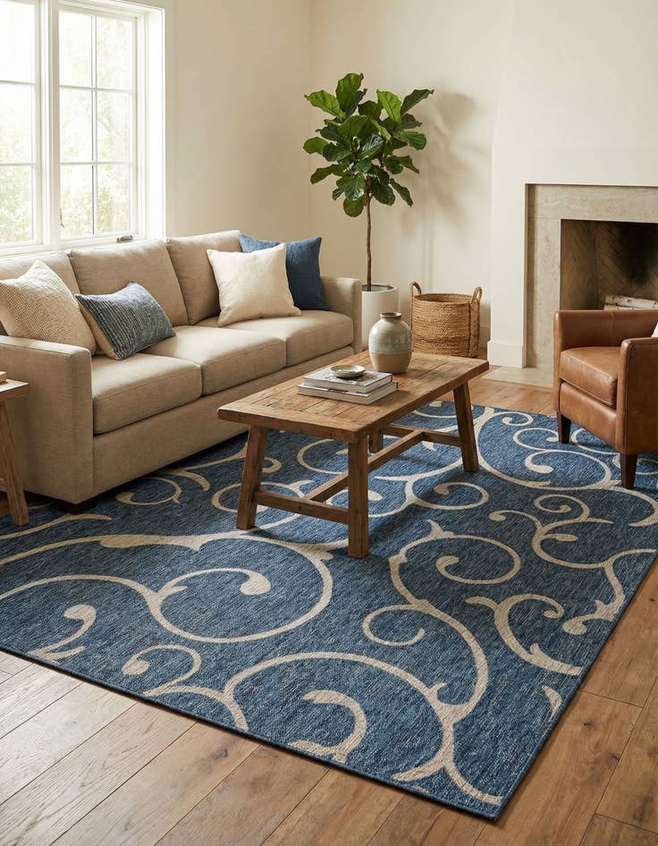 Detail image of 7' 10 x 11'  Washable Botanical Indoor / Outdoor Rug