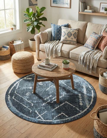 Navy Blue Kamala Washable Round Rug