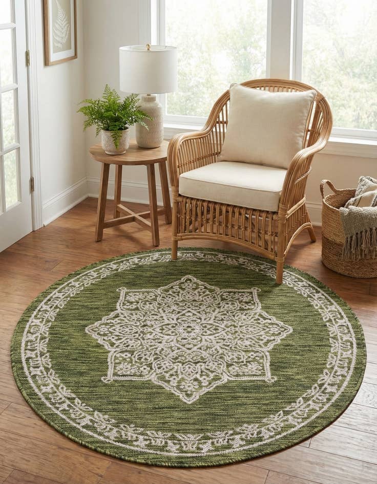 Detail image of 4' x 4'  Washable Traditional Indoor / Outdoor Round Rug