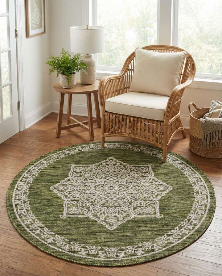 4' x 4' Easy-Clean Traditional Indoor / Outdoor Round Rug