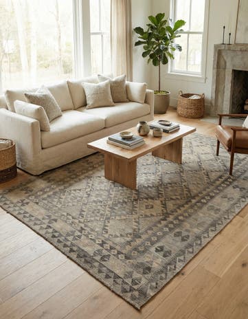 6' 8 x 9' 9 Hand Woven Kilim Maymana Wool Rug