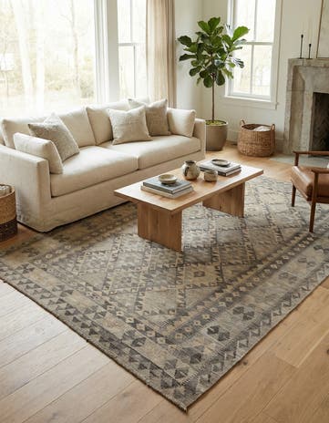 6' 8 x 9' 9 Hand Woven Kilim Maymana Wool Rug