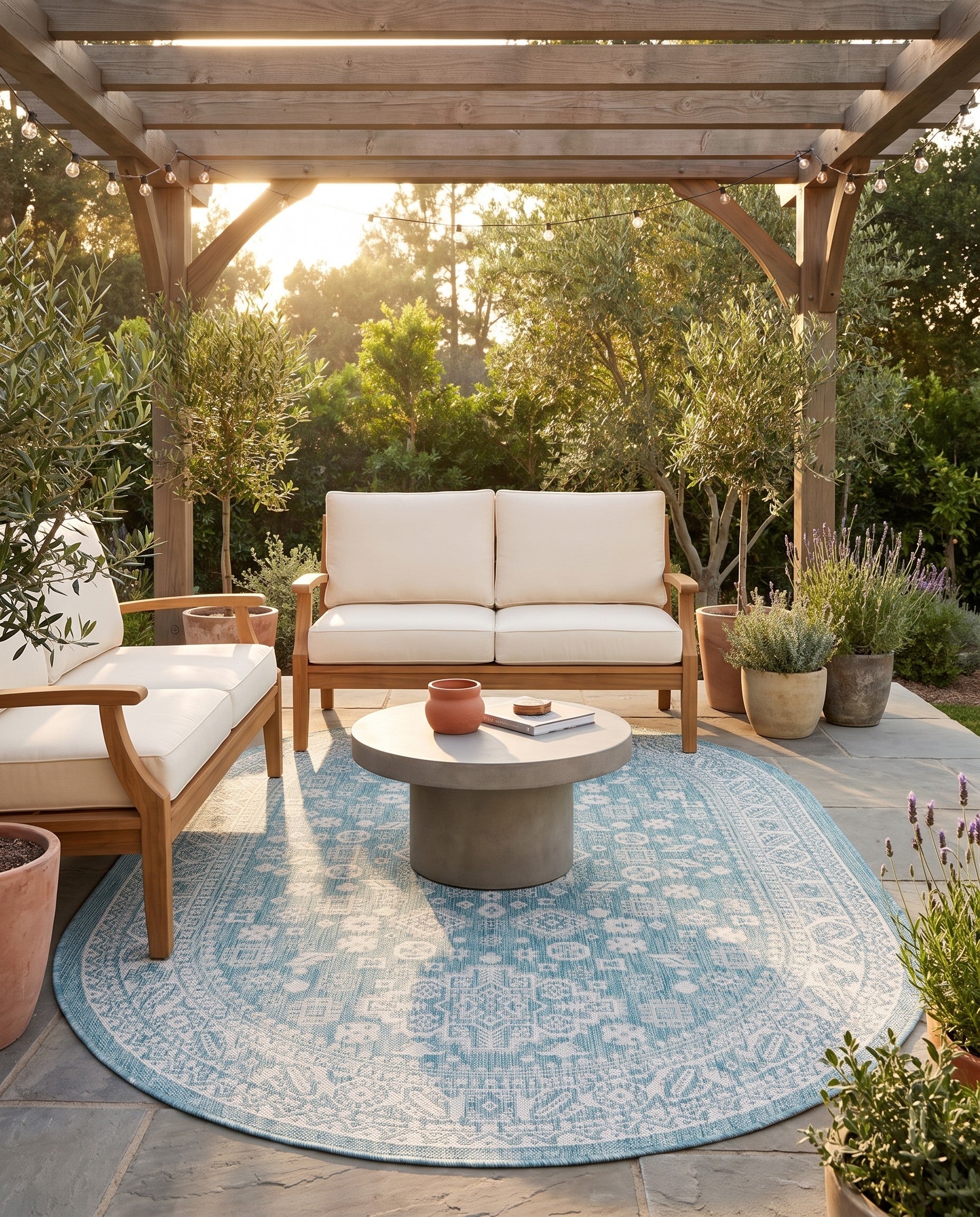 5' 3 x 8' Easy-Clean Aztec Indoor / Outdoor Oval Rug