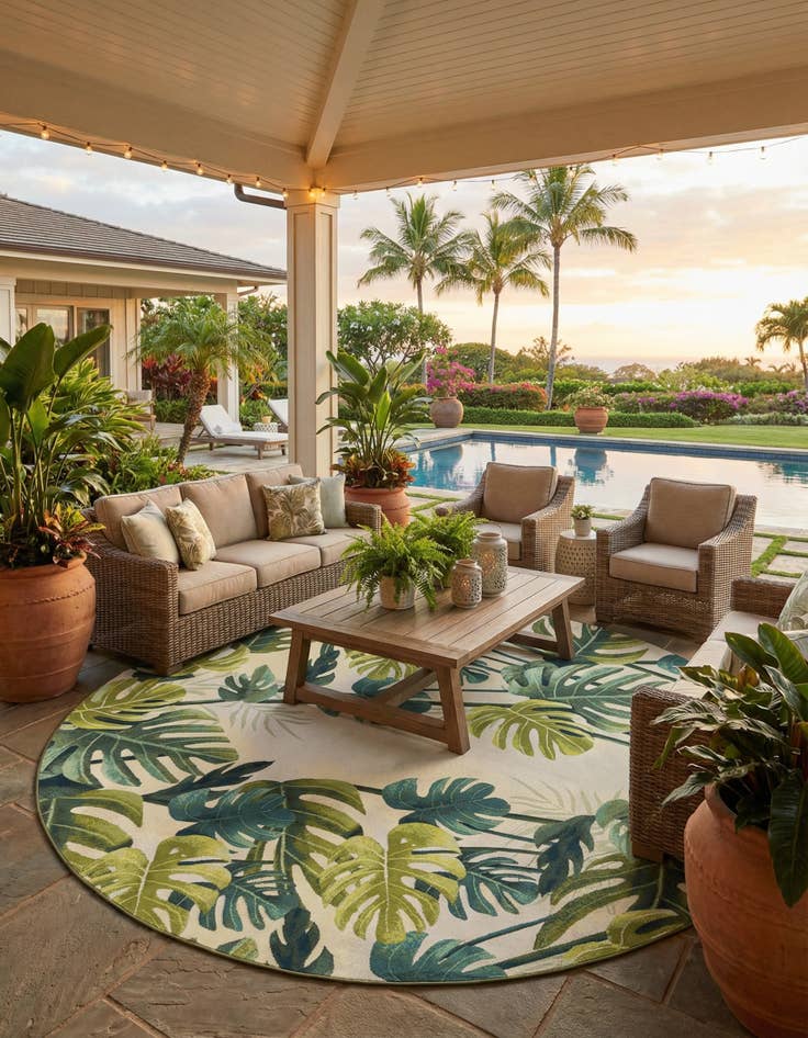 Detail image of 12' x 12'  Washable Botanical Indoor / Outdoor Round Rug