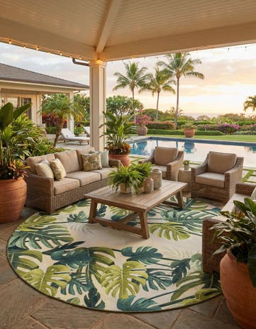 12' x 12' Easy-Clean Botanical Indoor / Outdoor Round Rug