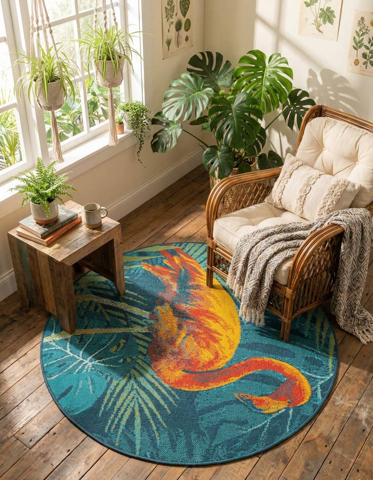 Detail image of 4' x 4'  Washable Coastal Indoor / Outdoor Round Rug
