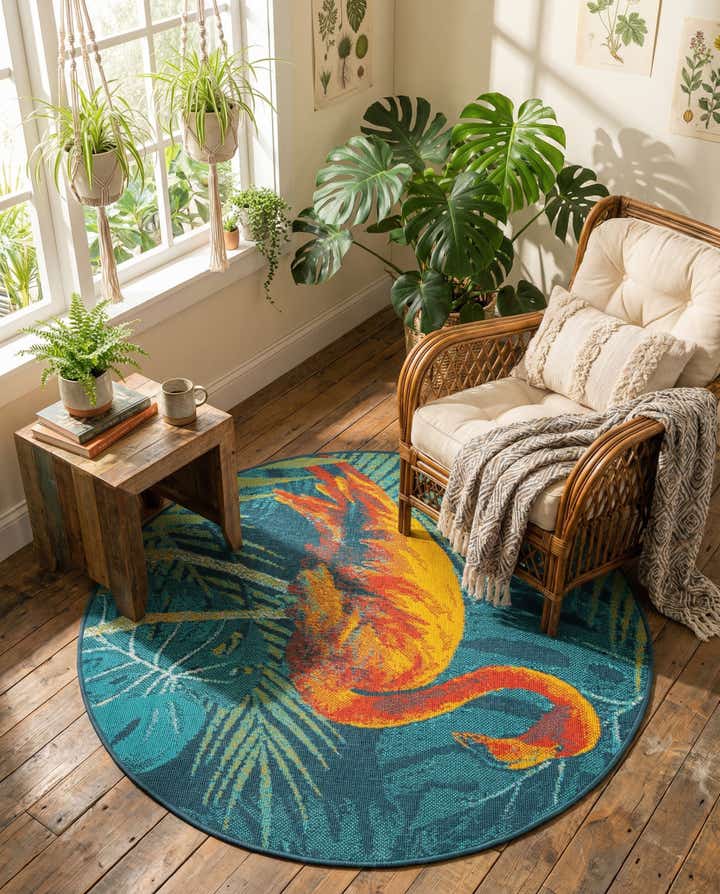 4' x 4' Easy-Clean Coastal Indoor / Outdoor Round Rug