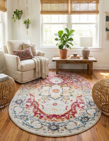 Pink Gray Madeline Vintage Oval Rug