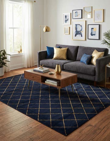 Navy Blue and Gold Vogue Geo Rug
