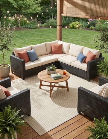 Beige and Ivory Easy-Clean Sabrina Soto Indoor / Outdoor Square Rug