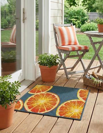 Navy Blue and Orange Easy-Clean Modern Indoor / Outdoor Rug