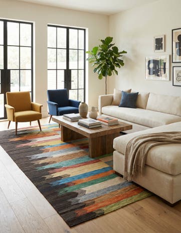 6' 9 x 9' 7 Hand Woven Kilim Modern Wool Rug