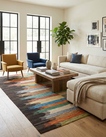 6' 9 x 9' 7 Hand Woven Kilim Modern Wool Rug