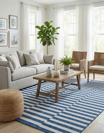 Blue Easy-Clean Ribbon Indoor / Outdoor Rug