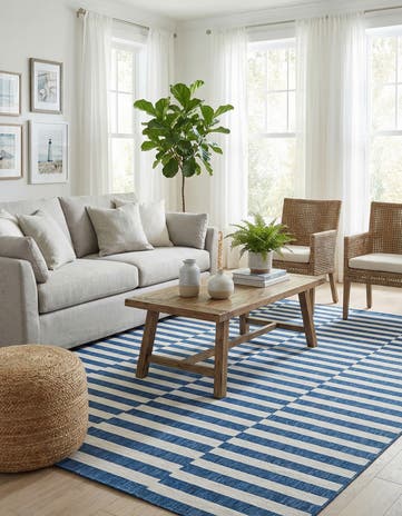 Blue Easy-Clean Ribbon Indoor / Outdoor Rug