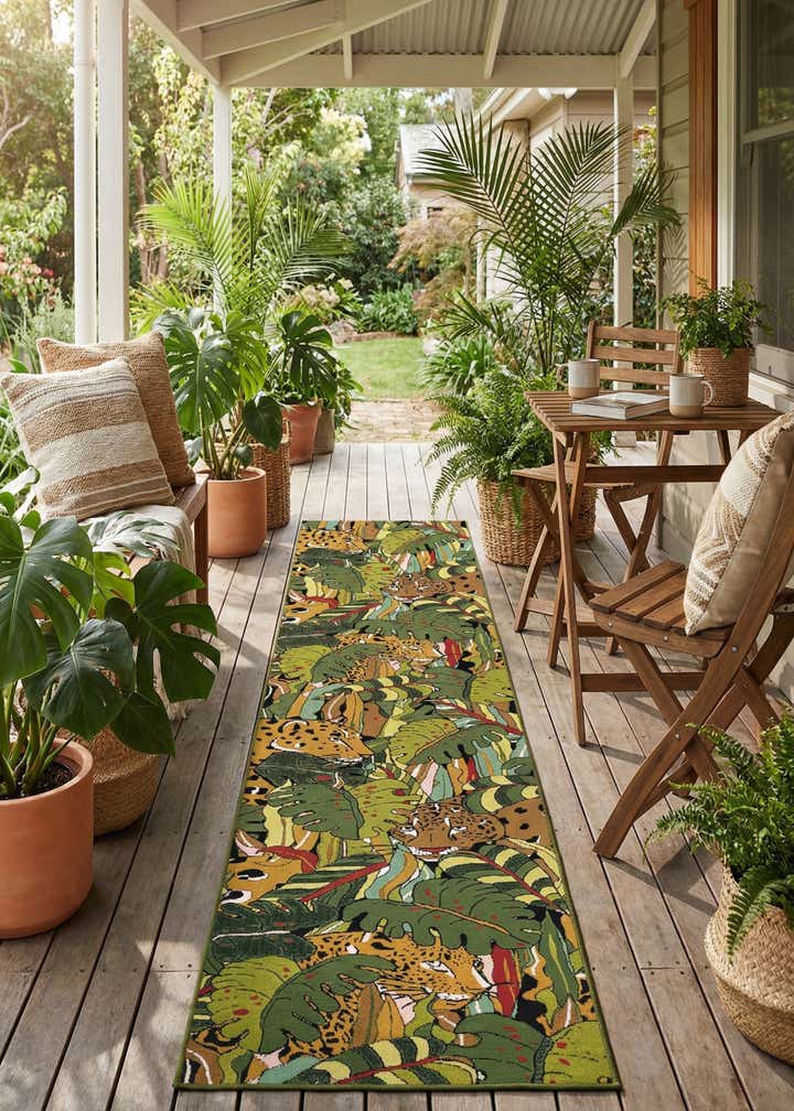 2' 7 x 12' Easy-Clean Botanical Indoor / Outdoor Runner Rug