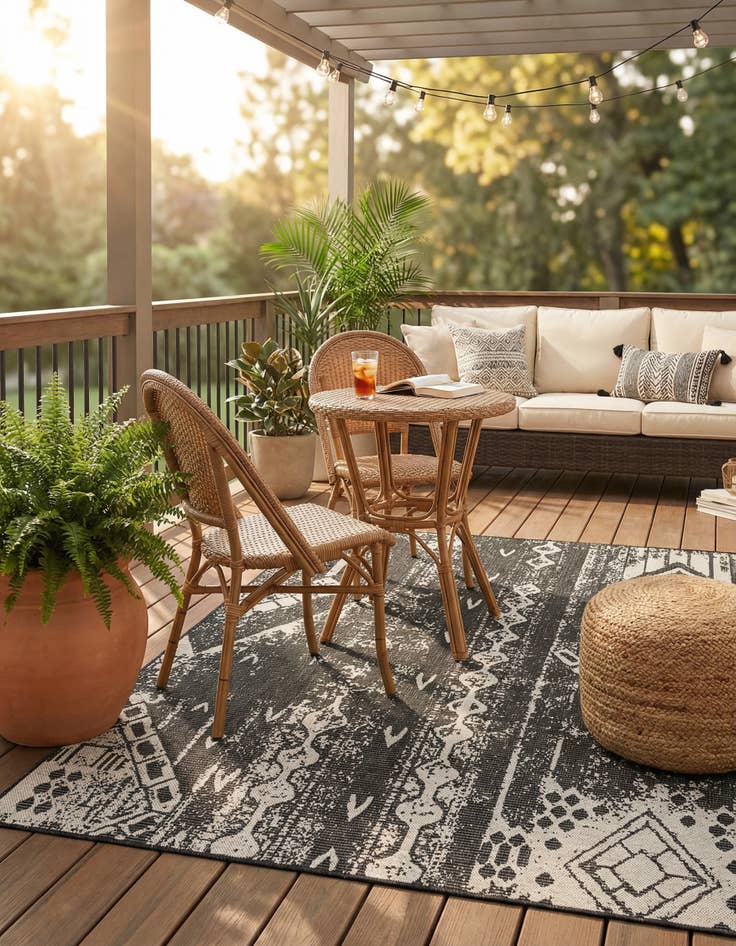 Detail image of 5' 3 x 8'  Washable Bohemian Indoor / Outdoor Rug