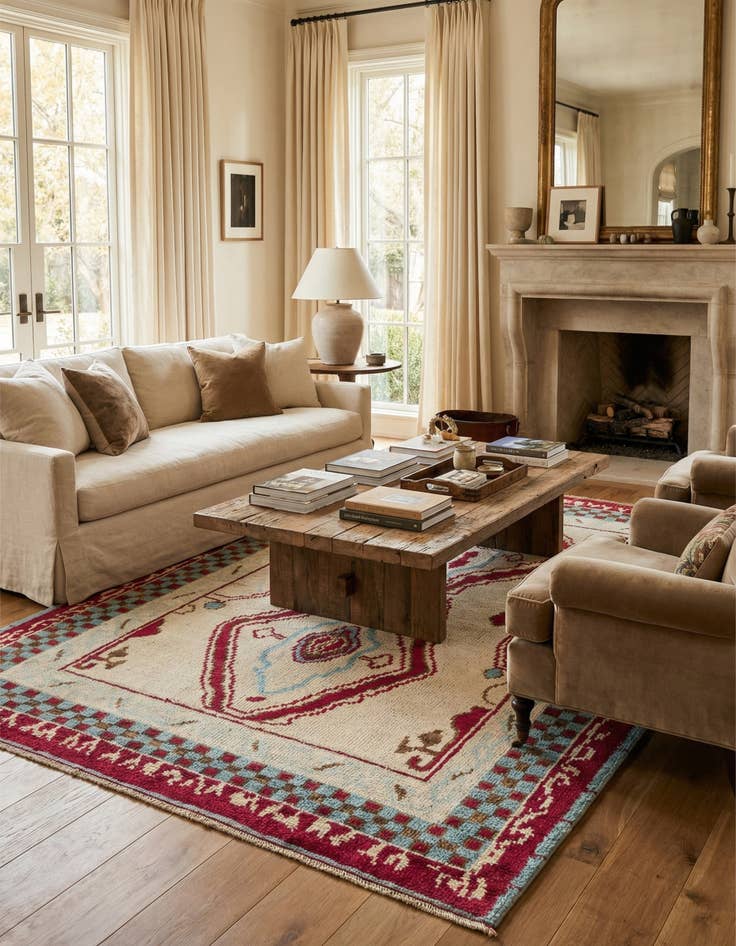 Detail image of 6' 2 x 9' 1  Hand Knotted Oushak Wool Rug