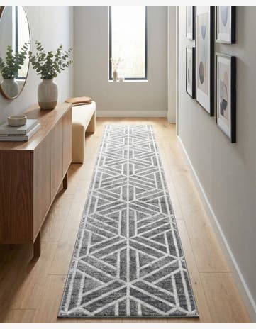 Gray Lattice Trellis Runner Rug