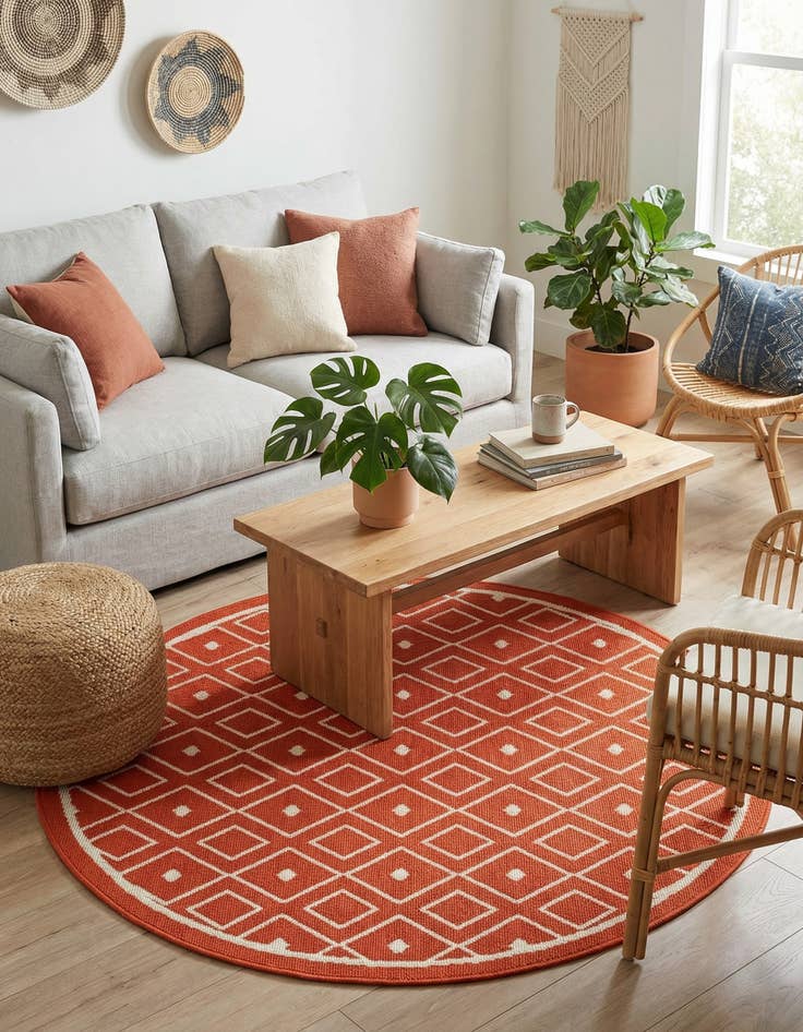 Detail image of  4' x 4'  Washable Lattice Indoor / Outdoor Round Rug