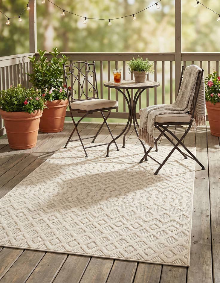 Detail image of 5' 3 x 8'  Washable Trellis Textured Indoor / Outdoor Rug