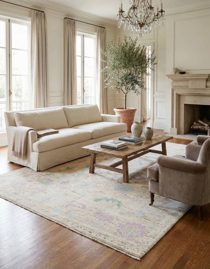 Detail image of 9' 2 x 11' 10  Hand Knotted Oushak Wool Rug