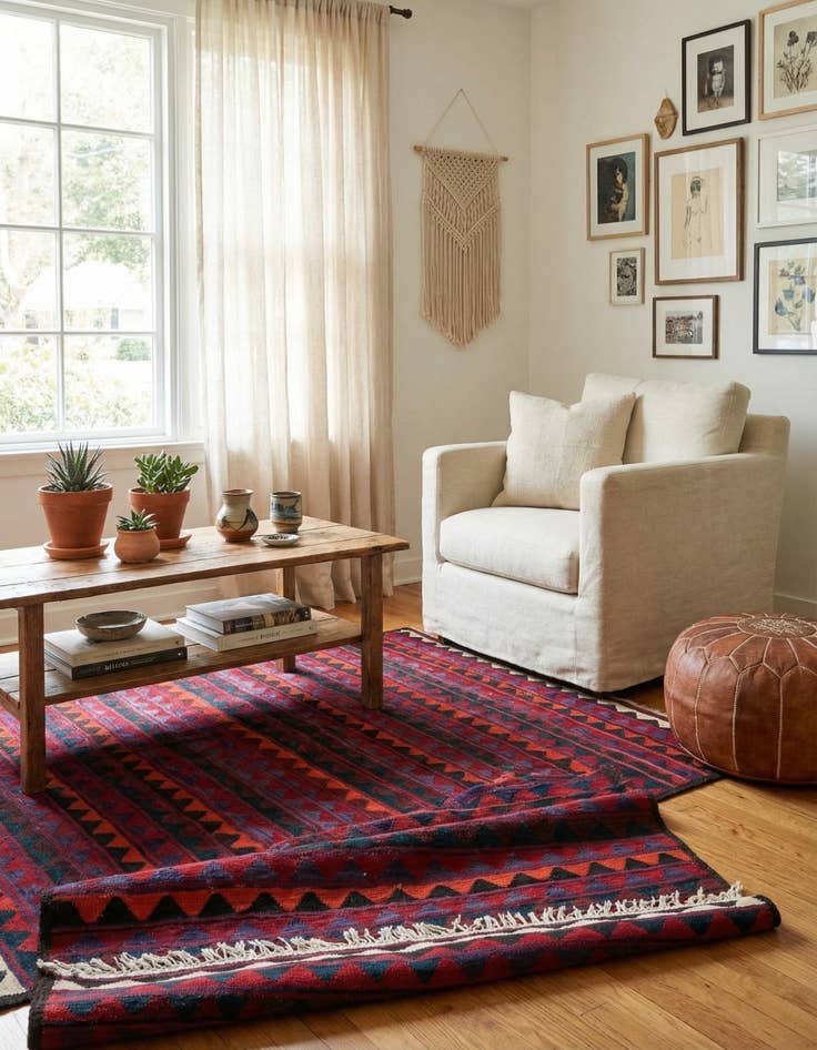 Detail image of 4' 6 x 10' 2  Hand Woven Kilim Fars Wool Runner Rug