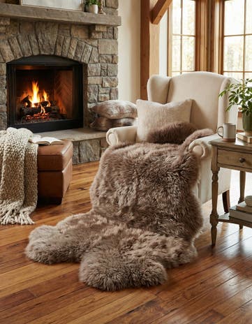 Beige Natural Sheepskin Freeform Rug