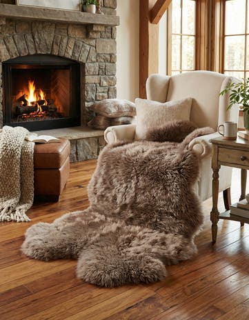 Beige Natural Sheepskin Freeform Rug