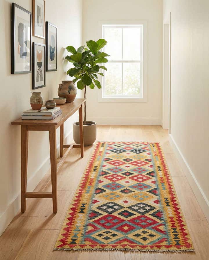 3' 5 x 6' 9 Hand Woven Kilim Maymana Wool Runner Rug