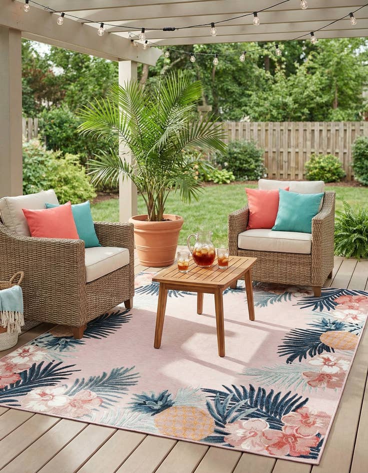 Detail image of  8' 2 x 10'  Washable Botanical Indoor / Outdoor Rug