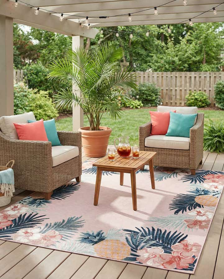 8' 2 x 10' Easy-Clean Botanical Indoor / Outdoor Rug
