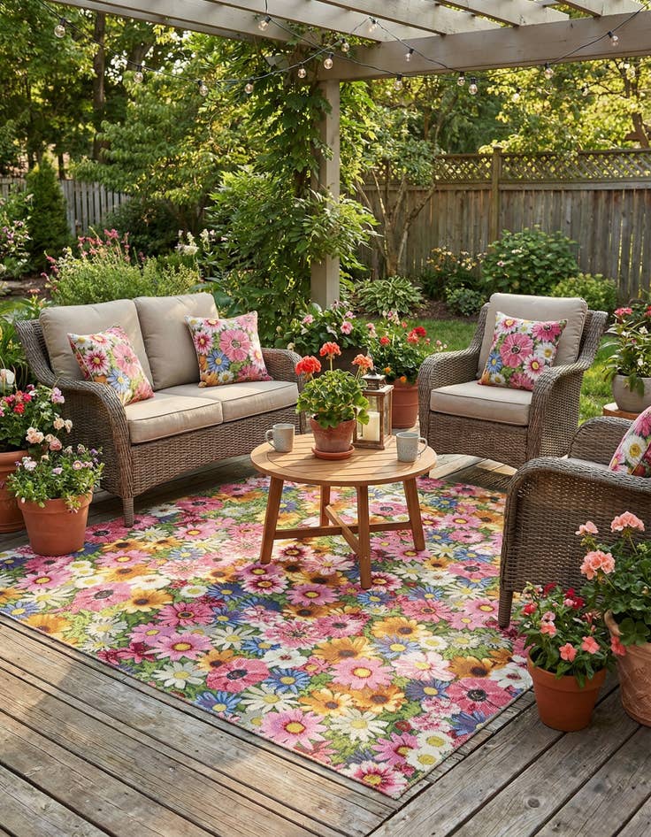 Detail image of  6' x 6'  Washable Botanical Indoor / Outdoor Square Rug