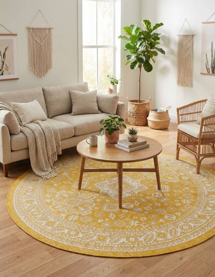 Detail image of 7' 10 x 7' 10  Washable Aztec Indoor / Outdoor Round Rug