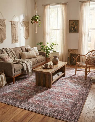 Antique Red Washable Timeless Rug